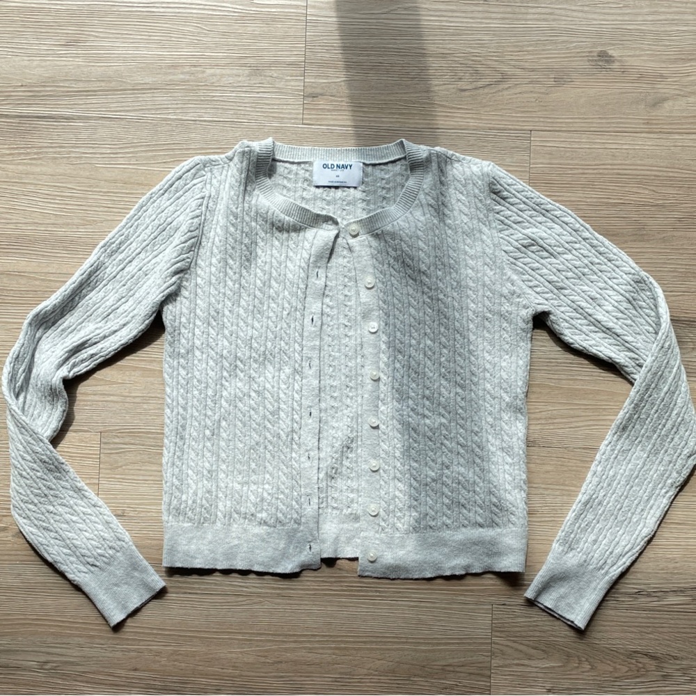 Old Navy Gray Cardigan Sweater Cropped Knit